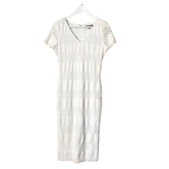 Sharagano | Dresses | Sharagano White Lace Overlay Sheath Dress Nwt |  Poshmark